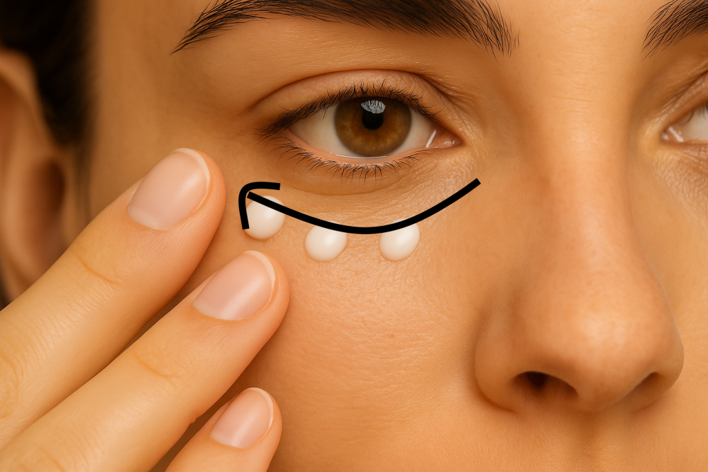 ragazza che mette crema contorno occhi per la cura quotidiana