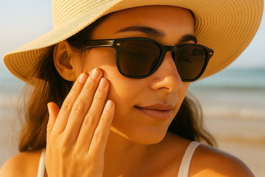 ragazza che porta cappelli e occhiali da sole