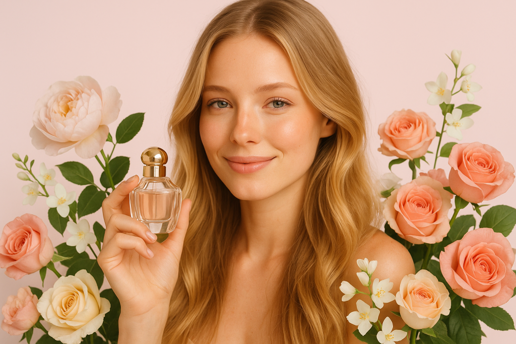 profumo in mano a una bella donna